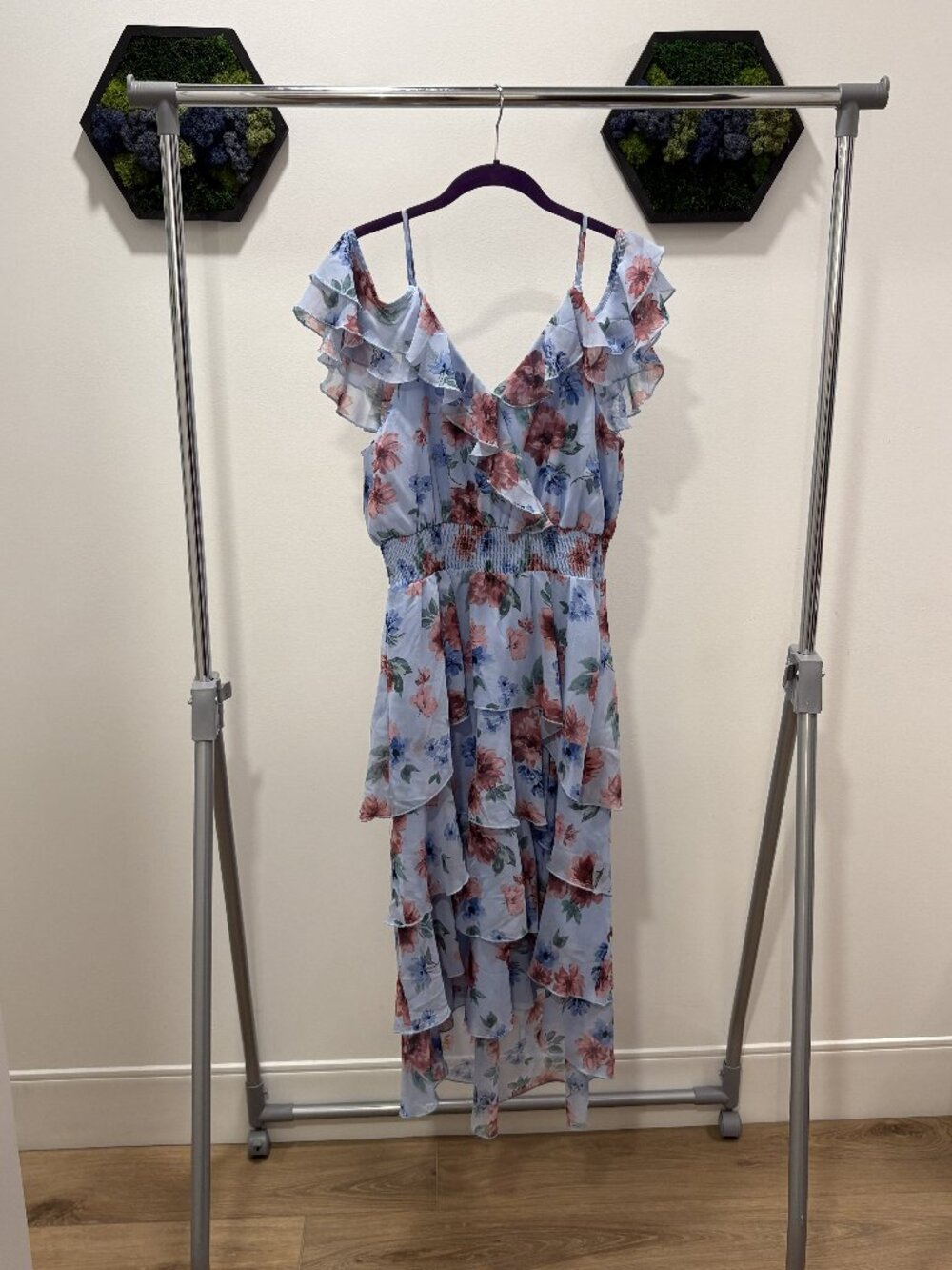 Blue Floral Tiered Dress